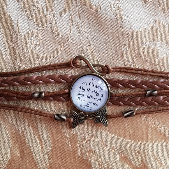 Alice in Wonderland leather quote bracelet - Picture 2 of 5